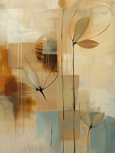 Abstraction botanique dans les tons de terre, style japonais