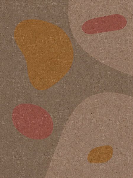 Modern abstract retro  organic shapes art in earthy tints, beige, pink, yellow, brown by Dina Dankers