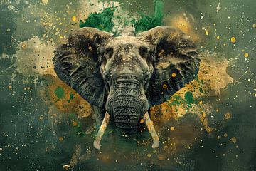Realistisch olifantportret in dynamische kleuren van De Muurdecoratie
