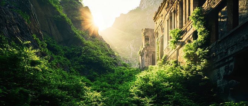 Abandoned ruins in a green landscape by Poster Art Shop