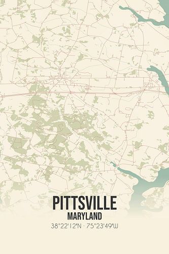 Vintage landkaart van Pittsville (Maryland), USA.