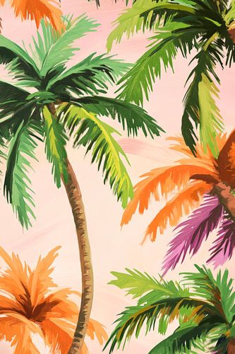 Tropical palm trees in a colourful play of colours