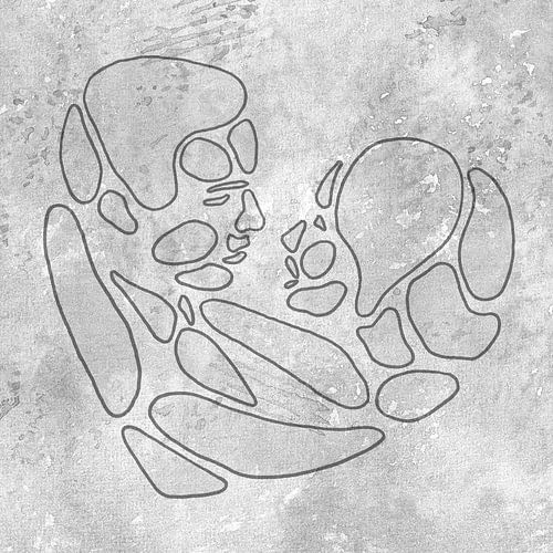 Samen zijn we sterk (aquarel schilderij portret man vrouw lijntekening grijs hartje Valentijn stoer)