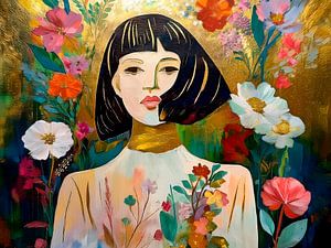 Moderne Collage einer Frau mit Blumen
