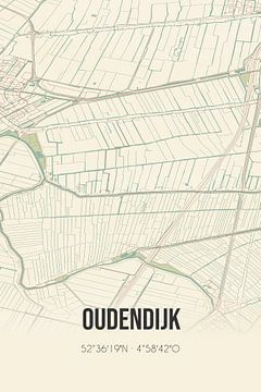 Vintage map of Oudendijk (North Holland) by Rezona