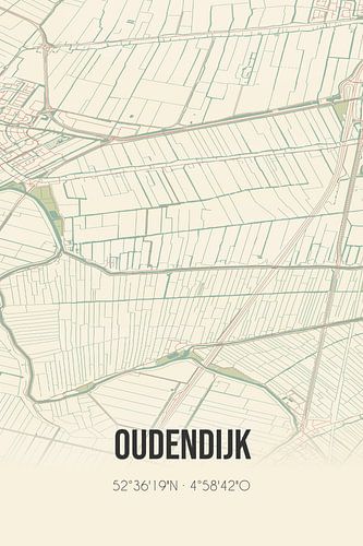 Vintage landkaart van Oudendijk (Noord-Holland)