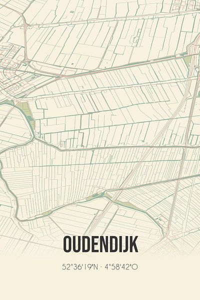 Vieille carte d'Oudendijk (Hollande du Nord) par Affiches de lieux