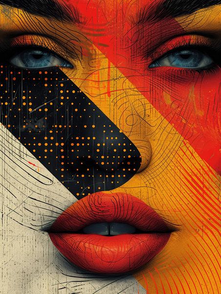 Geometrie en Emotie Abstract Portret in Kleurvlakken van Eva Lee