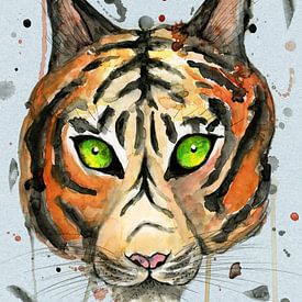 Tigre sauvage aquarelle sur Bianca Wisseloo