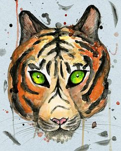 Tigre sauvage aquarelle sur Bianca Wisseloo