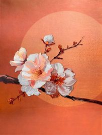 Japandi Art: Kersenbloesem en volle koperen maan van Studio Pieternel