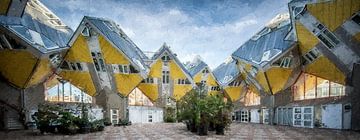 Cube houses Rotterdam Panorama Digitaal by Digitale Schilderijen