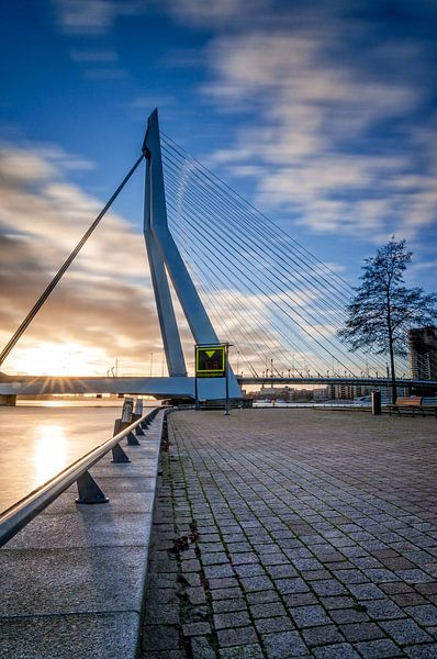 Zonsondergang achter de Erasmusbrug in Rotterdam von Mark De Rooij