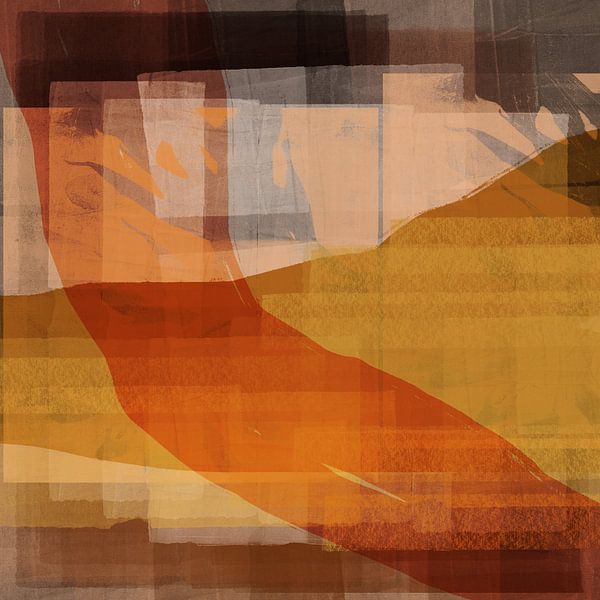 Modern abstract landscape in brown, ocher, warm terracotta. by Dina Dankers