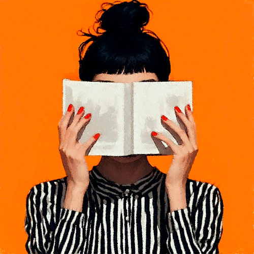 A portrait of a young woman reading a book.
