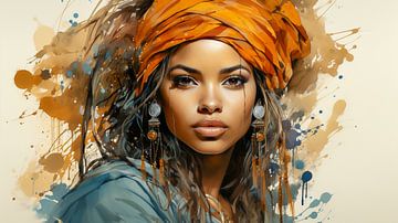 Portrait d'une jolie jeune femme africaine peinte sur Animaflora PicsStock