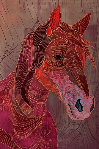 Dessin abstrait au trait coloré d'un cheval