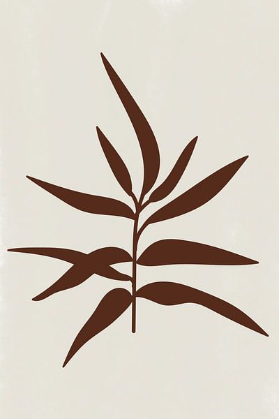 Modern botanical art. Twig in brown on white by Dina Dankers