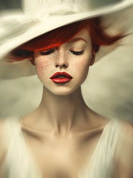 Vintage Red and White Portrait
