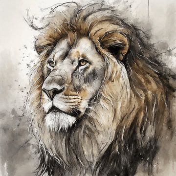 Leeuw portret paint van MPA ARTS