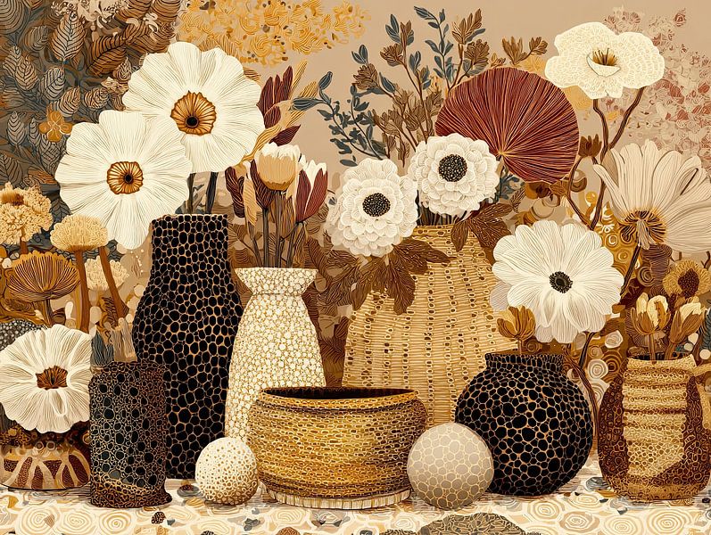 Modern Floral Arrangement van Blikvanger Schilderijen