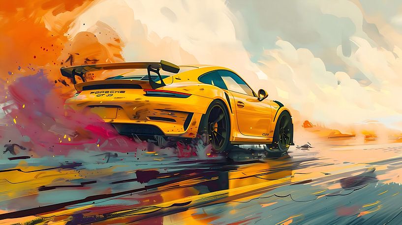 Gele Porsche 911 GT3 van PixelPrestige