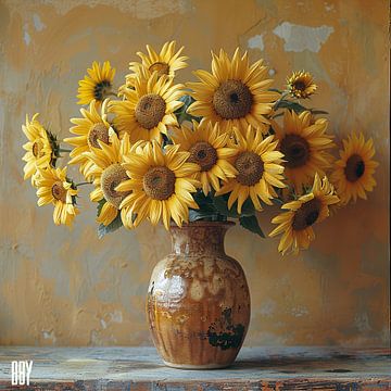 Classic still life depiction with sunflowers by Felix Brönnimann
