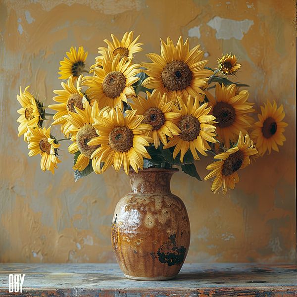 Classic still life depiction with sunflowers by Poster Art Shop
