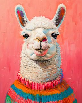 Colourful alpaca portrait by But First Framing