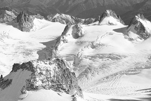 Mont Blanc glaciers in monochrome