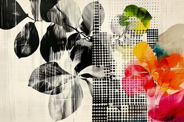 Abstract, zwart-wit met kleur, bloemen van Joriali Abstract