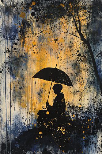 Persoon onder een paraplu silhouet