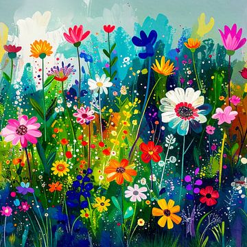 Uitbundige Zomer! Kleurrijk Bloemenveld van Studio Pieternel