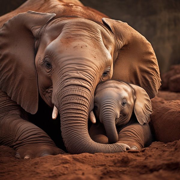 Elephant with young elephant by Black Coffee