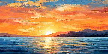 Sonnenuntergang über dem Meer von Sanorini aus von Whale & Sons