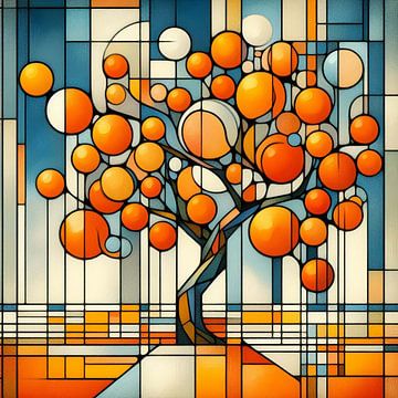 Sinaasappelboompje  geïnspireerd door Mondriaan.(1) van Ineke de Rijk