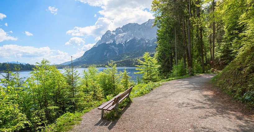 walkway around lake Eibsee, bavarian tourist resort, Zugspitze by SusaZoom
