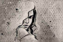 Emotional Portrait of a Woman – Abstract Line Drawing by Emiel de Lange