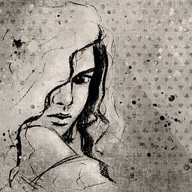 Emotionales Porträt einer Frau – Abstrakte Strichzeichnung von Emiel de Lange