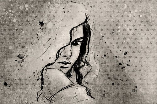 Emotioneel Portret van een Vrouw – Abstracte Lijntekening