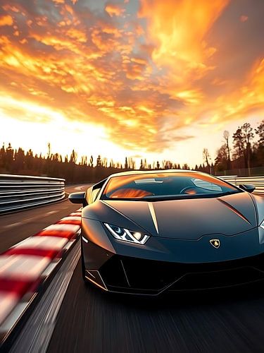 Lamborghini Revuelto Zwarte Zonsondergang Circuit