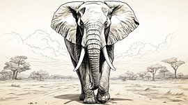 pen drawing of an elephant by Gelissen Artworks