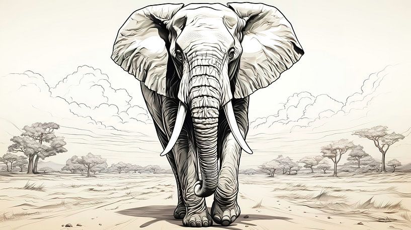 Federzeichnung eines Elefanten von Gelissen Artworks