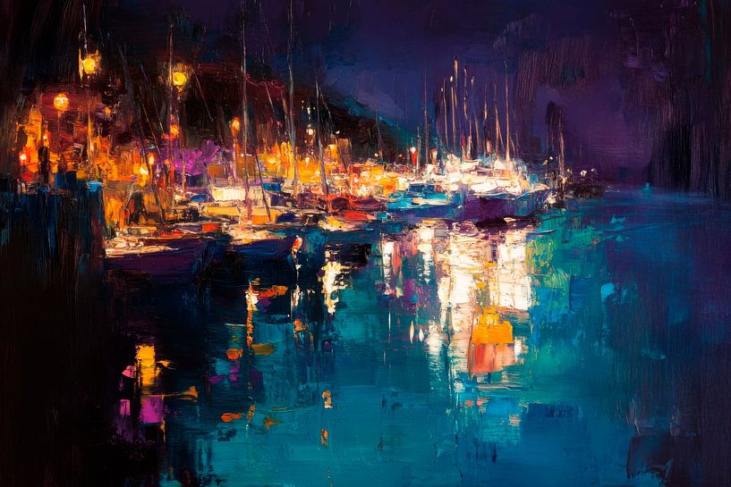 Harbour lighting at night by Poster Art Shop