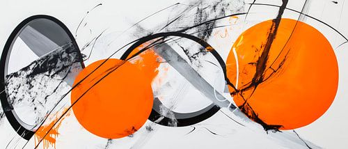 Abstracte compositie met sinaasappels en lijnen