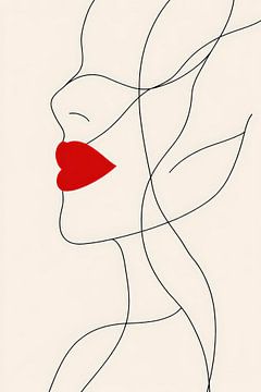 Minimalist female contour with red lipstick by Poster Art Shop