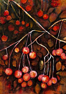 The cherry tree . Watercolour hand-painted. by Ineke de Rijk