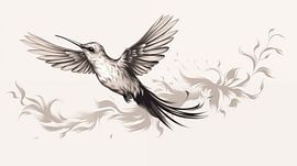 süße Kolibri-Zeichnung, Kolibri-Bleistiftzeichnung im Vintage-Stil.