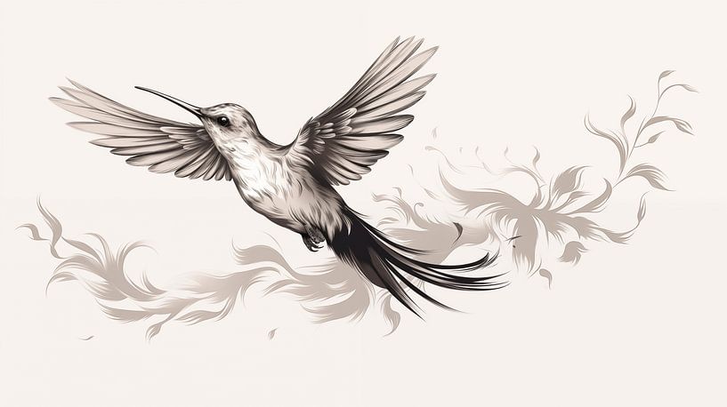 süße Kolibri-Zeichnung, Kolibri-Bleistiftzeichnung im Vintage-Stil. von Animaflora PicsStock