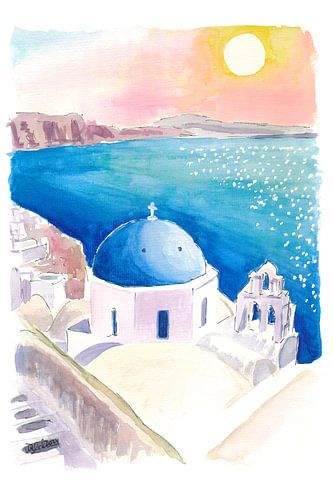 View of the Aegean Sea from the top of the caldera near Oia with the blue domes